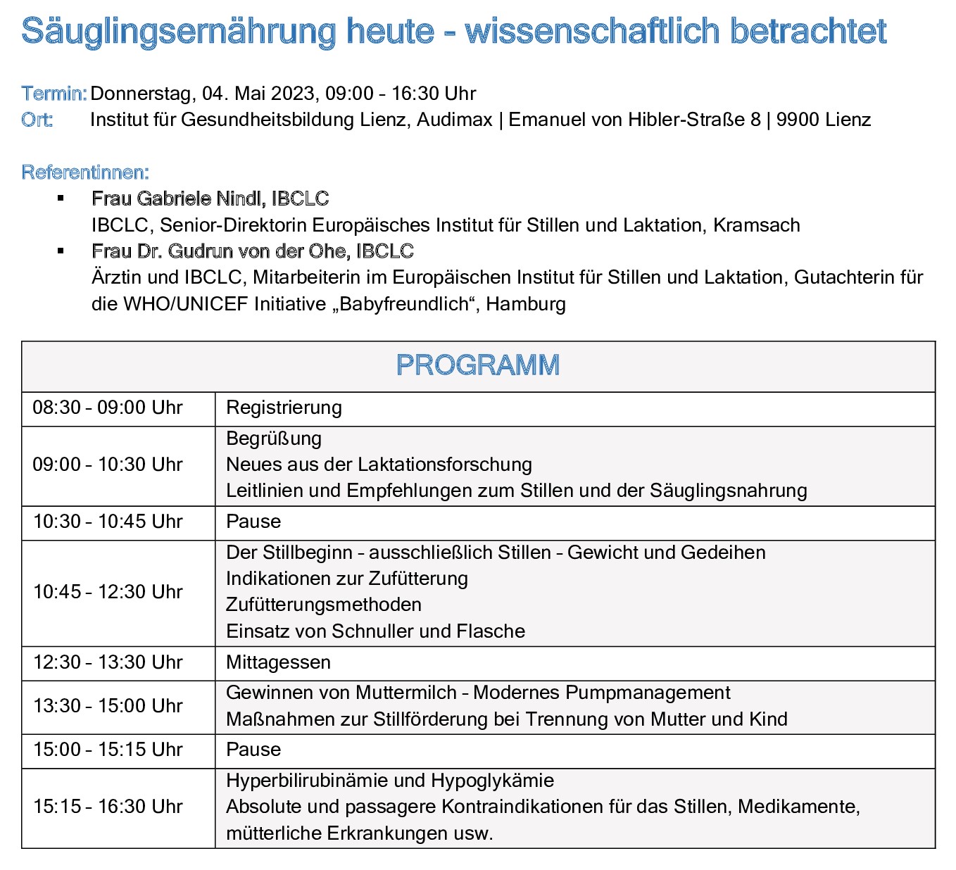 Fachtag Säuglingsernährung heute 04.05.2023